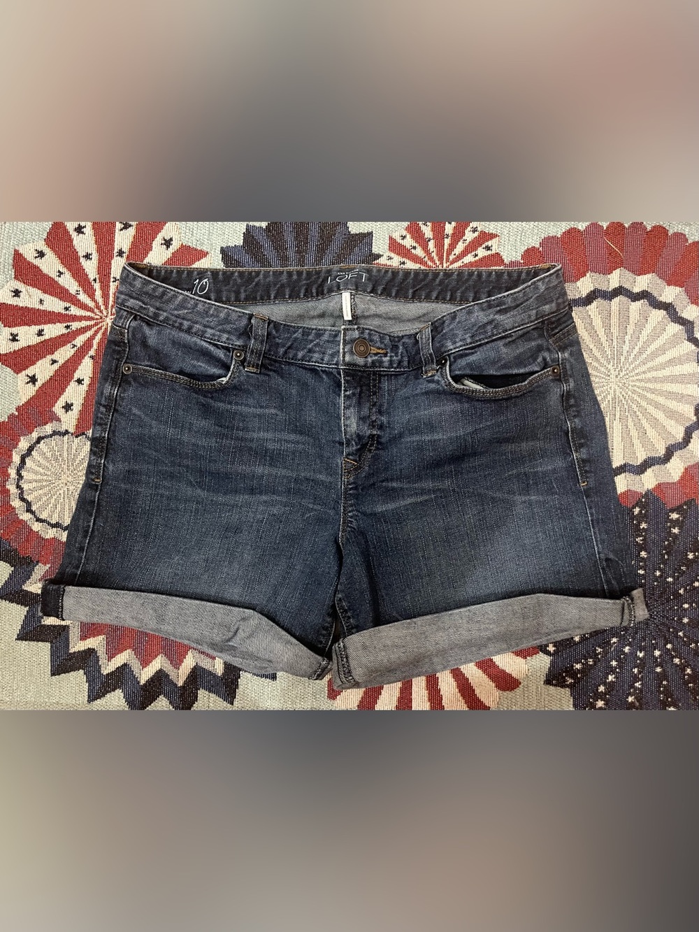 LOFT Dark Blue Rolled Cuff Denim Shorts